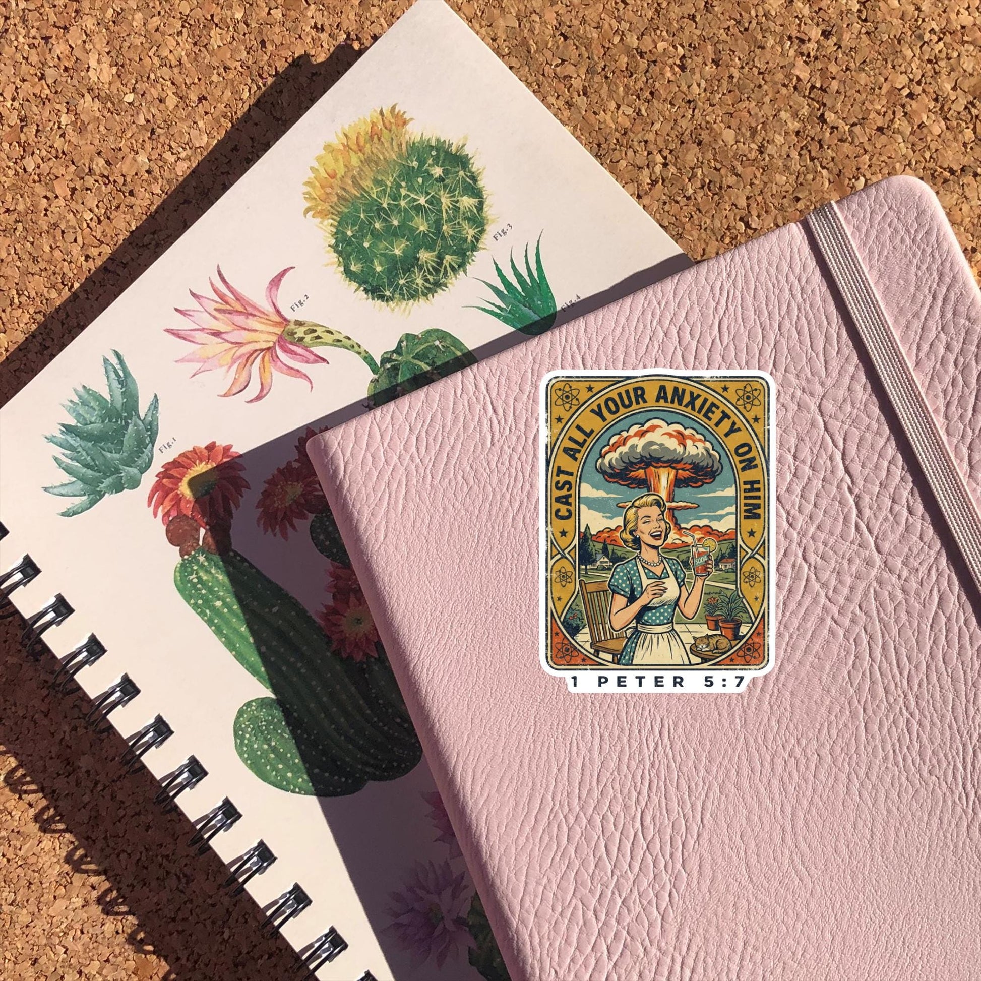 Cast All Your Anxiety On Him Sticker (1 Peter 5:7), Retro Atomic Bomb Sticker