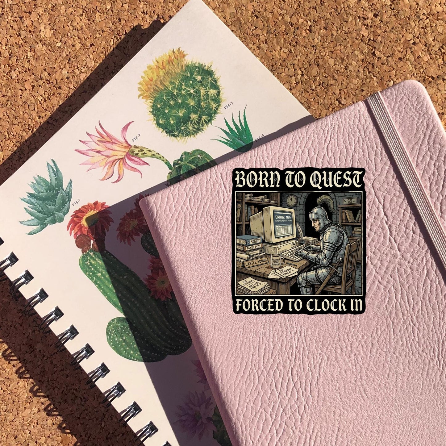 Born To Quest Forced To Clock In Sticker, Funny Medieval Knight Decal