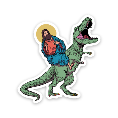 Jesus Riding Dinosaur Sticker