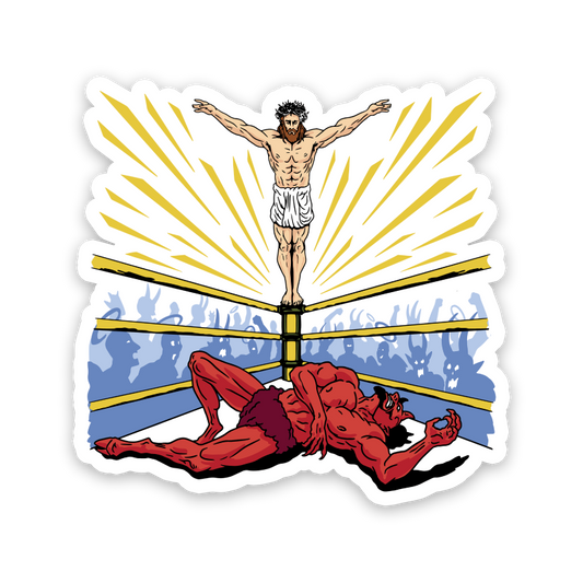 Jesus Wrestling Satan Sticker