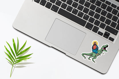 Jesus Riding Dinosaur Sticker